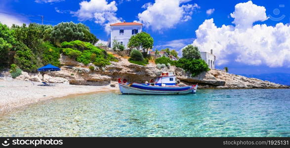 Greece. Idyllic beautiful beaches of Samos island - beautiful Limnionas. Greek summer hollidays
