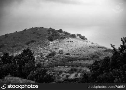 Greece Islands: Crete Island landscape in rainy day