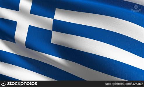 Greece national flag blowing in the wind isolated. Official patriotic abstract design. 3D rendering illustration of waving sign symbol.