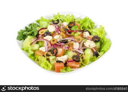 greece salad at plate isolated on a white background