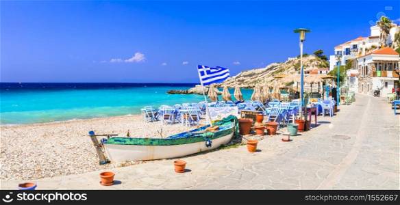 Greece travel. Most beautiful village and beaches of Samos island - Kokkari. Popular tourist destination . Greece best beaches and places - Kokkari village