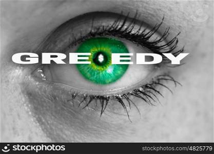 greedy eye looks at viewer concept macro. greedy eye looks at viewer concept macro.
