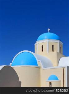 Greek church blue sky background. Greek church