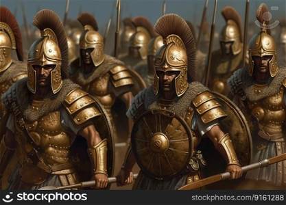 Greek Hoplite  Warriors battalion created by generative AI 