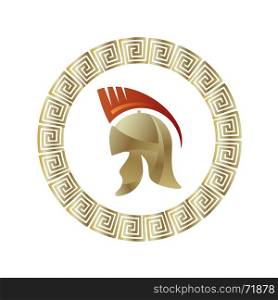 Greek Military Helmet Icon Isolated on White Background. Circle Gradient Frame. Roman Headdress Logo. Greek Helmet Icon. Circle Gradient Frame