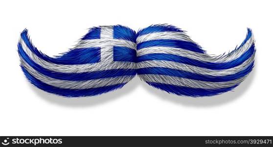 Greek mustache symbol with the flag of Greece as an icon of a European macho male culture or concept for a mediterranean restaurant and Hellenic tradition or cuisine on a white background.
