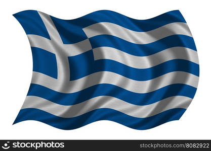 Greek national official flag. Patriotic symbol, banner, element, background. Correct colors. Flag of Greece with real detailed fabric texture wavy isolated on white, 3D illustration