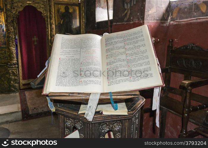 Greek Orthodox Holy Bible in the church
