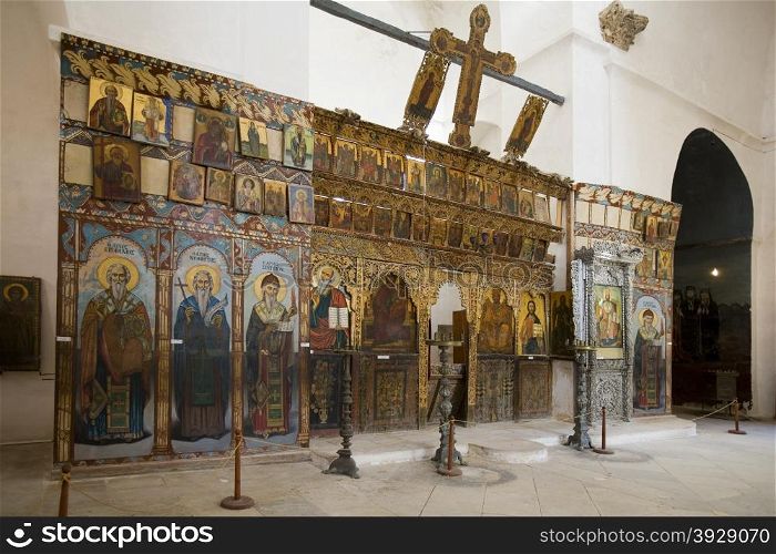 Greek Orthodox religious icons in the Monastery of St. Barnabas in The Turkish Republic of Northern Cyprus