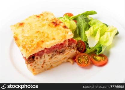 Greek pastitsio and salad
