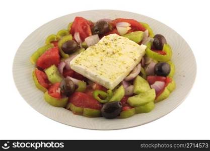 Greek salad isolated in white