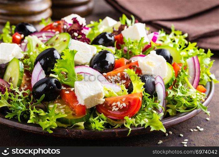 Greek salad with fresh vegetables and feta cheese