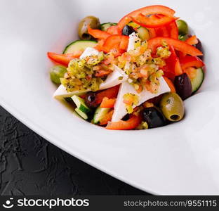 Greek salad with fresh vegetables and feta cheese