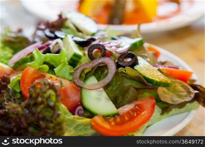 Greek Salad with healthy vegetable and olive oil