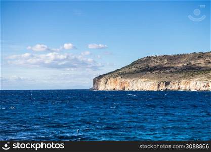 Greek sea landscape. Pirgos Dirou bay. Mani, Laconia, Greece. Sea landscape. Pirgos Dirou bay, Greece