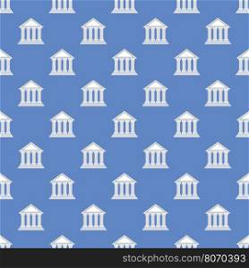 Greek Temple Icon Seamless Pattern on Blue Background.. Greek Temple Icon Seamless Pattern