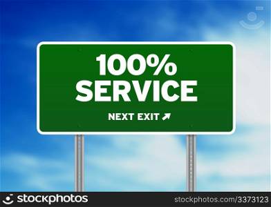 Green 100% Service highway sign on Cloud Background.