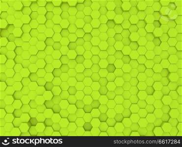 Green abstract background wall of hexagons. 3d rendering illustration.. Green abstract background wall of hexagons. 