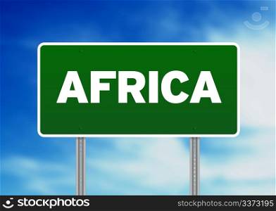 Green Africa highway sign on Cloud Background.