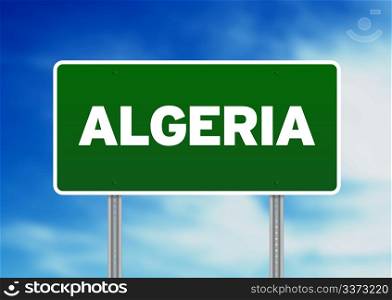 Green Algeria highway sign on Cloud Background.