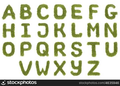 Green alphabet A-Z font letters isolated on white background. High resolution
