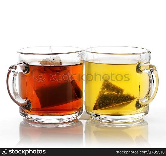 Green And Black Tea In The Glass Cups