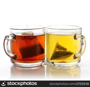 Green And Black Tea In The Glass Cups