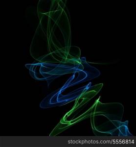 Green and blue abstract smoke on black wallpaper