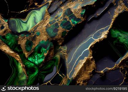 Green and gold marble texture. Luxury abstract background. Generative AI
