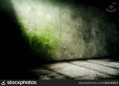Green and grey grunge rough concrete wall texture abstract background. Generative AI technology. Green and grey grunge rough concrete wall. AI generated
