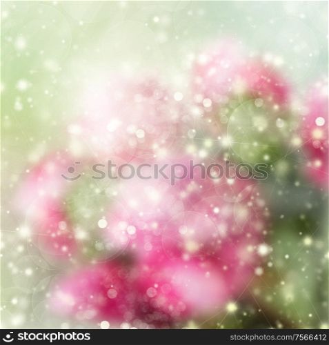 green and pink garden bokeh background with sun beams