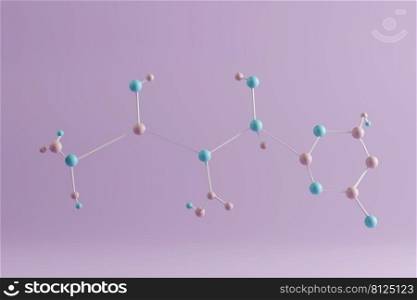 Green and pink molecule model over purple background. 3d illustration