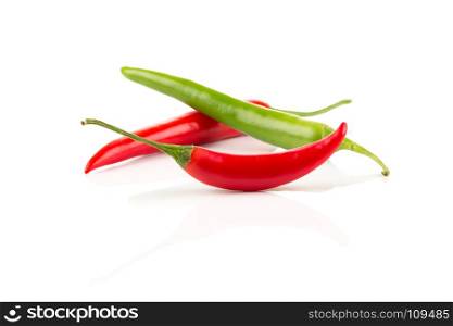 Green and red chili pepper isolated on white background