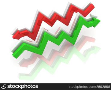 Green and red graph. 3d