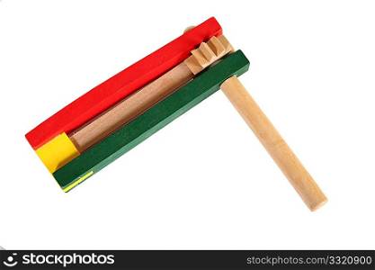 Green and Red wooden party favor noise maker.
