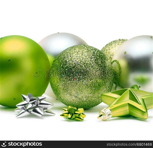 green and silver Christmas balls