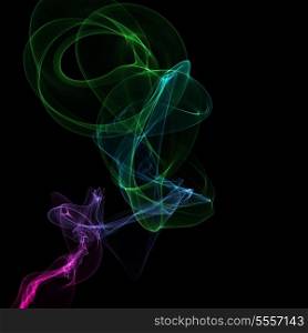 Green and violet smoke on a black background