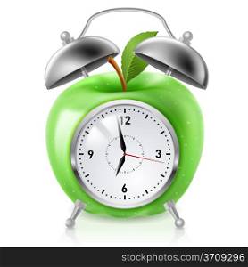 Green apple alarm clock. Illustration on white background for design