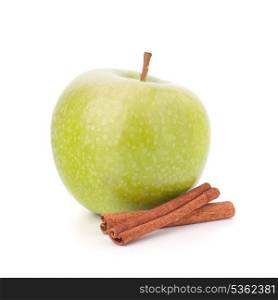 Green apple and cinnamon sticks isolated on white cutout