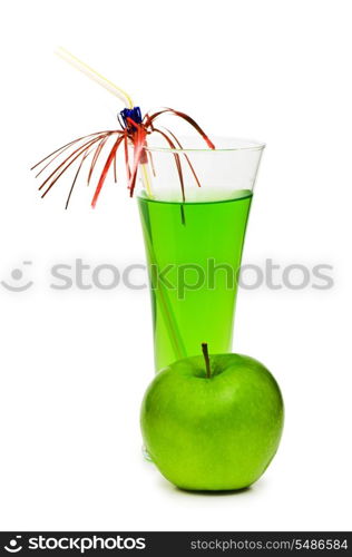 Green apple and juice isolated on the white