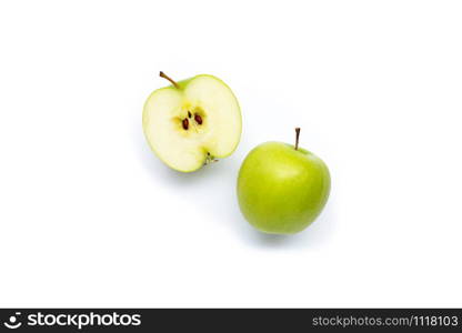 Green apples on white background.