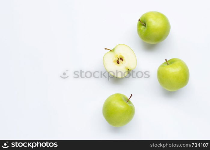 Green apples on white background. Copy space