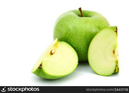 green apples pile slice isolated on white