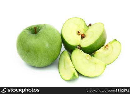 green apples pile slice isolated on white