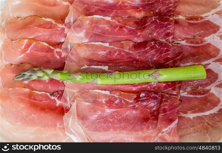 Green asparagus with ham macro. Green asparagus with ham macro.