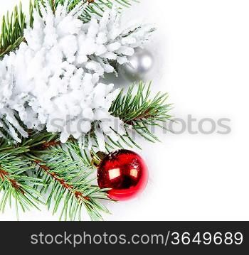green background with Christmas tree and decorations