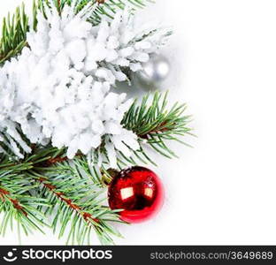 green background with Christmas tree and decorations