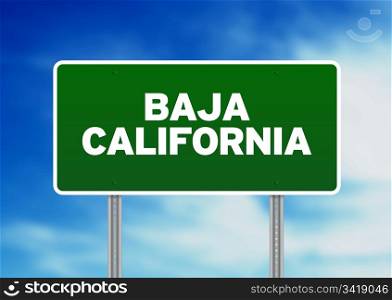 Green Baja California, Mexico highway sign on Cloud Background.