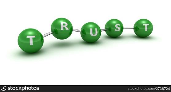 "Green balls with word "Trust" connected by links"