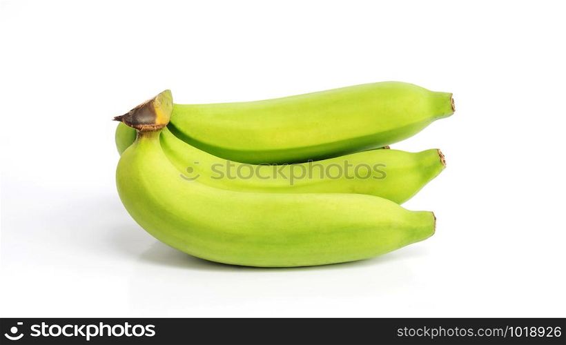 Green banana on white background.